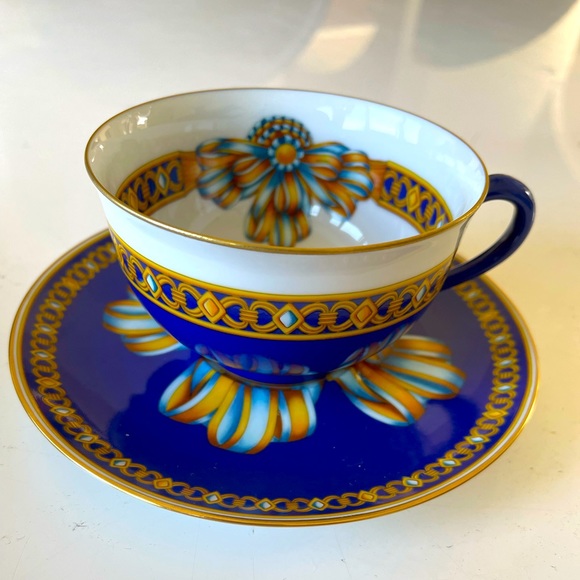 RARE VINTAGE HERMÈS COCARDE DE SOIE COMPLETE 6 PIECE PLACE SETTING - Picture 3 of 11